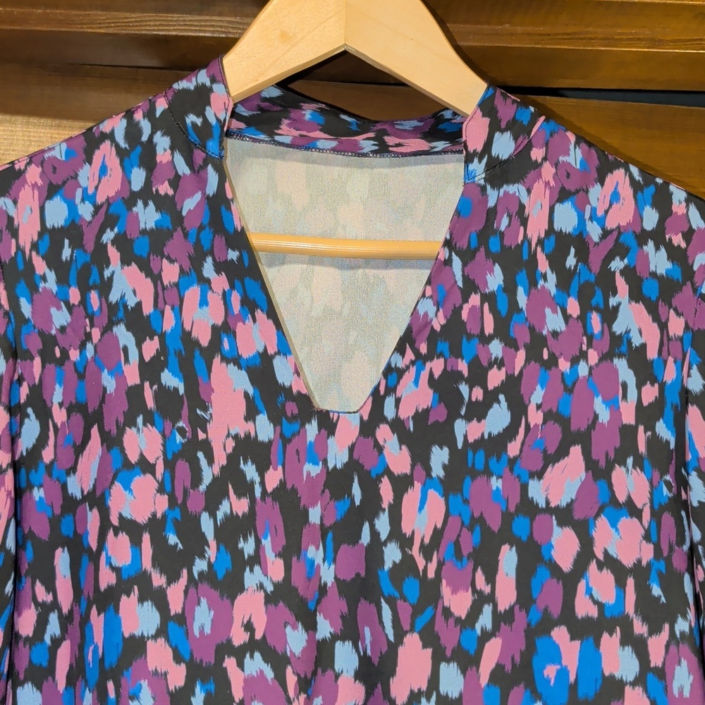 Purple Animal Print Tiered Long Sleeve Dress With Puff Sleeves